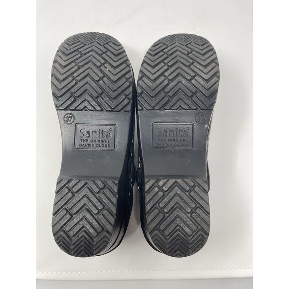 Sanita Black Leather Danish Clogs Floral Lace Pattern EUR 39 US 6.5 - Picture 12 of 13